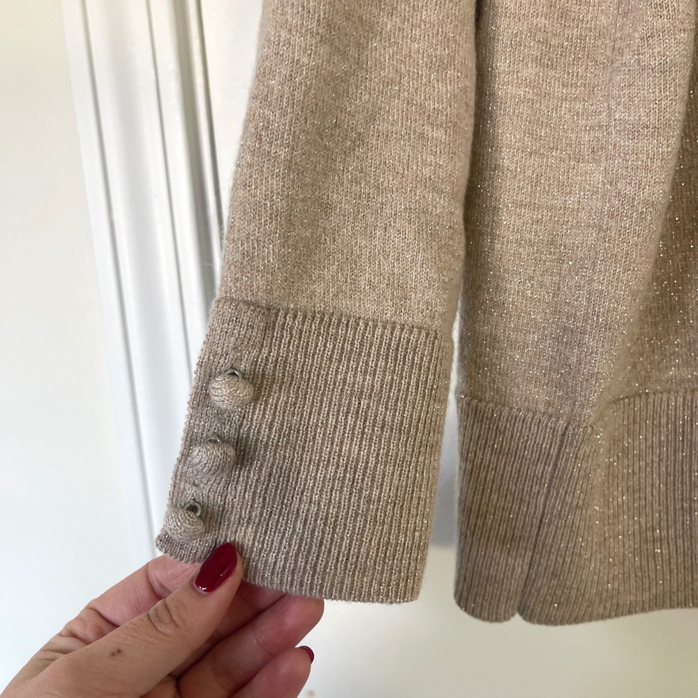 Talbots Plus Womens Sweater Merino Cowl
Neck‎ Button Cuff Metallic Knit Beige 2X - Picture 5 of 10